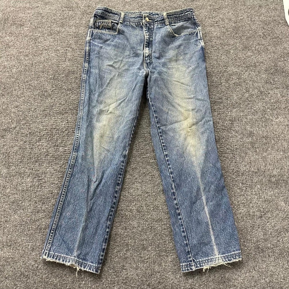 Wrangler Jeans Mens Size 36 Blue Distressed Straight Leg Denim Made in USA 33677